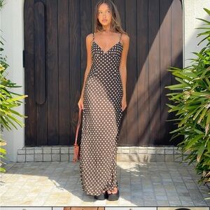 Princess Polly Jorjana Maxi Dress Brown / White Polka Dot